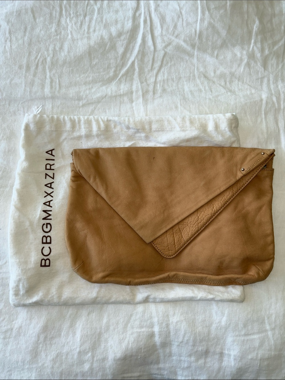 BCBGMaxAzria Tan Envelope Leather Clutch